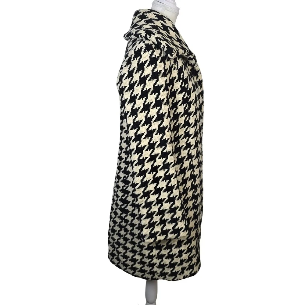 Calvin Klein Houndstooth Wool Coat Womens Size 6 Black Cream Classic - Picture 2 of 6